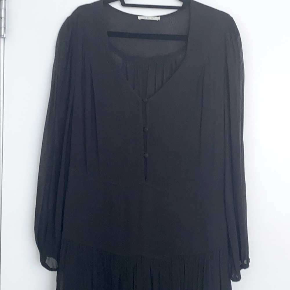 Long, Flowy Black Dress with V Neckline